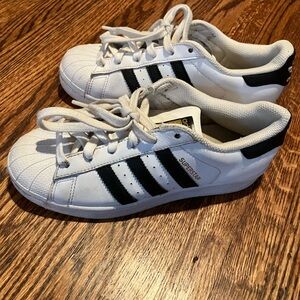 Adidas White and Black Superstar Sneakers with Iconic Shell Toe